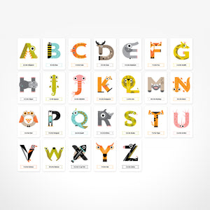Animal Alphabet Flash Cards for Toddlers - Educational Double-sided Cards with Uppercase and Lowercase Letters, Fun Animal Illustrations