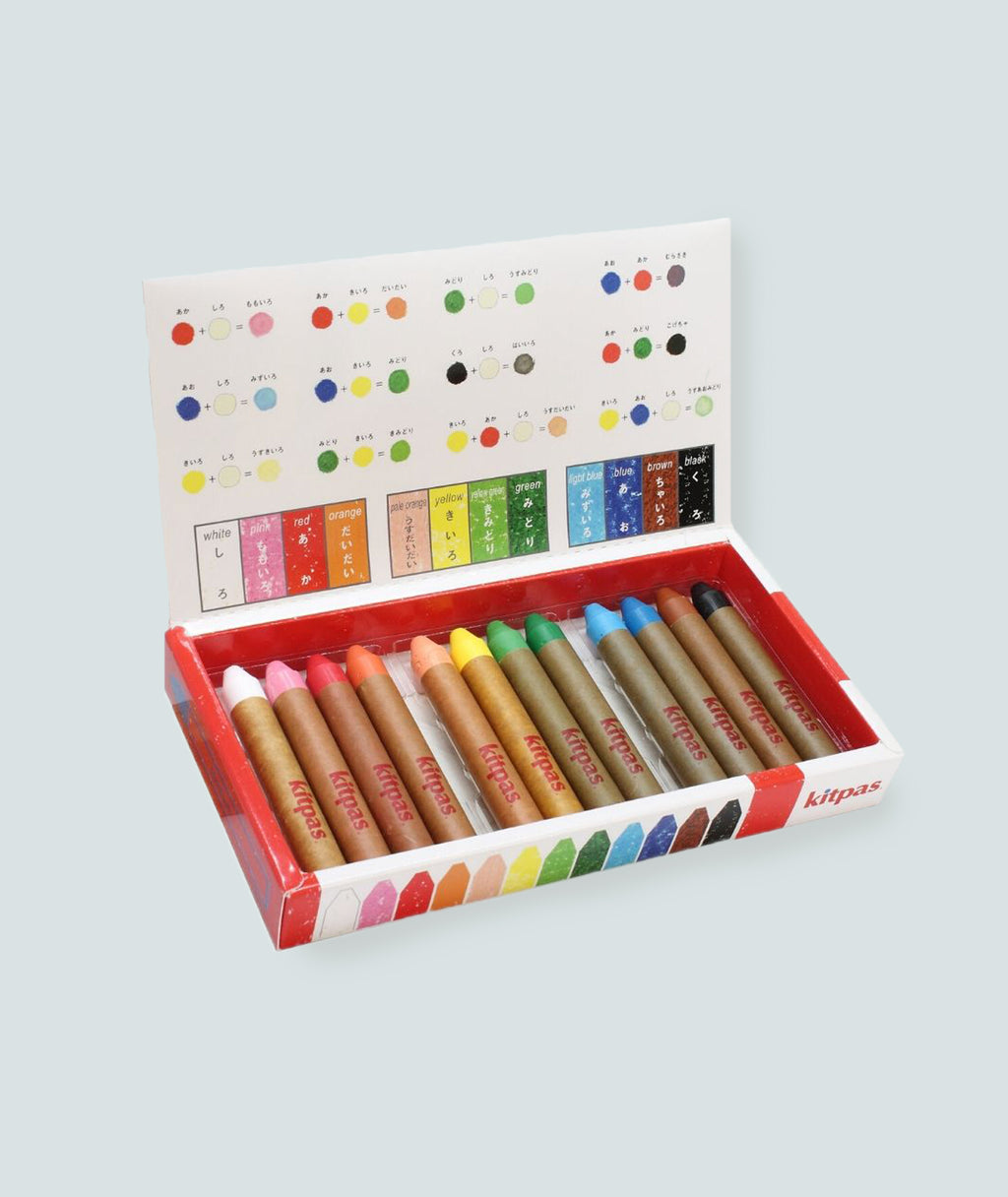 Kitpas Non-toxic Washable Crayons 12pc for Kids - Vibrant Colours for Paper, Glass, and Watercolour Art, Age 3+